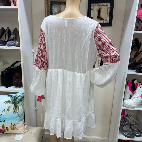 Xhilaration NWT! White/Red Embroidered Long Sleeve Babydoll Dress Size XXL - Picture 6 of 14